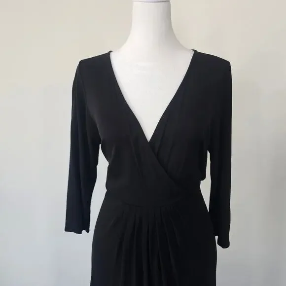 Eileen Fisher Black Faux Wrap Fit & Flare Silk Midi Dress Size M - Picture 3 of 8